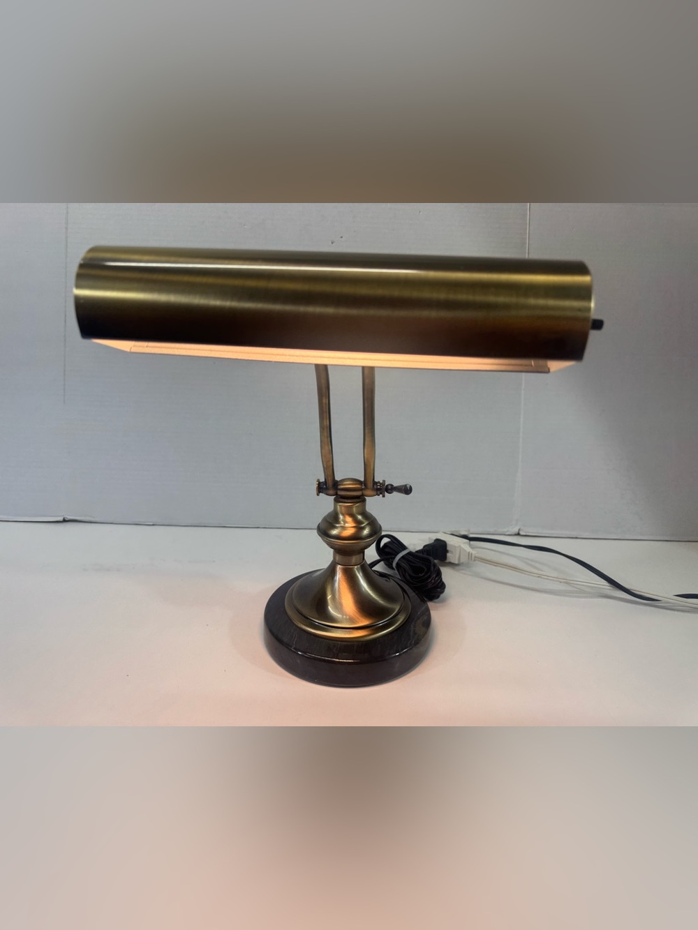 Portable Brass Banker Desk Lamp with marble Base